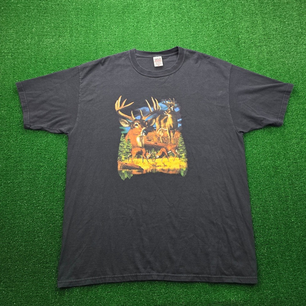 Anvil Tshirt Mens 2X Black Whitetail Deer‎ Graphic Tee Hunting Nature Scene